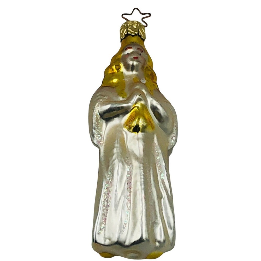 Vintage Inge-Glas Figural Blown Glass Christmas Ornament ~ ANGEL with TRUMPET